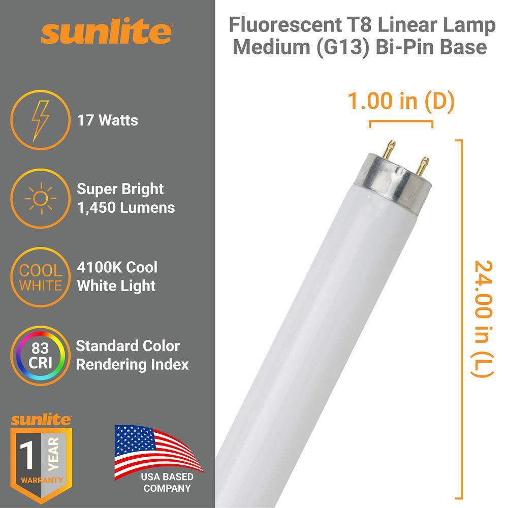 Sunlite 2 ft. 17-Watt T8 Linear Fluorescent Tube Light Bulb Cool White 4100K (30-Pack) HD02295-30