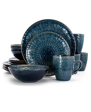 Elama Deep Sea Mozaic Luxurious Dinnerware with Complete Set of 16 Pieces