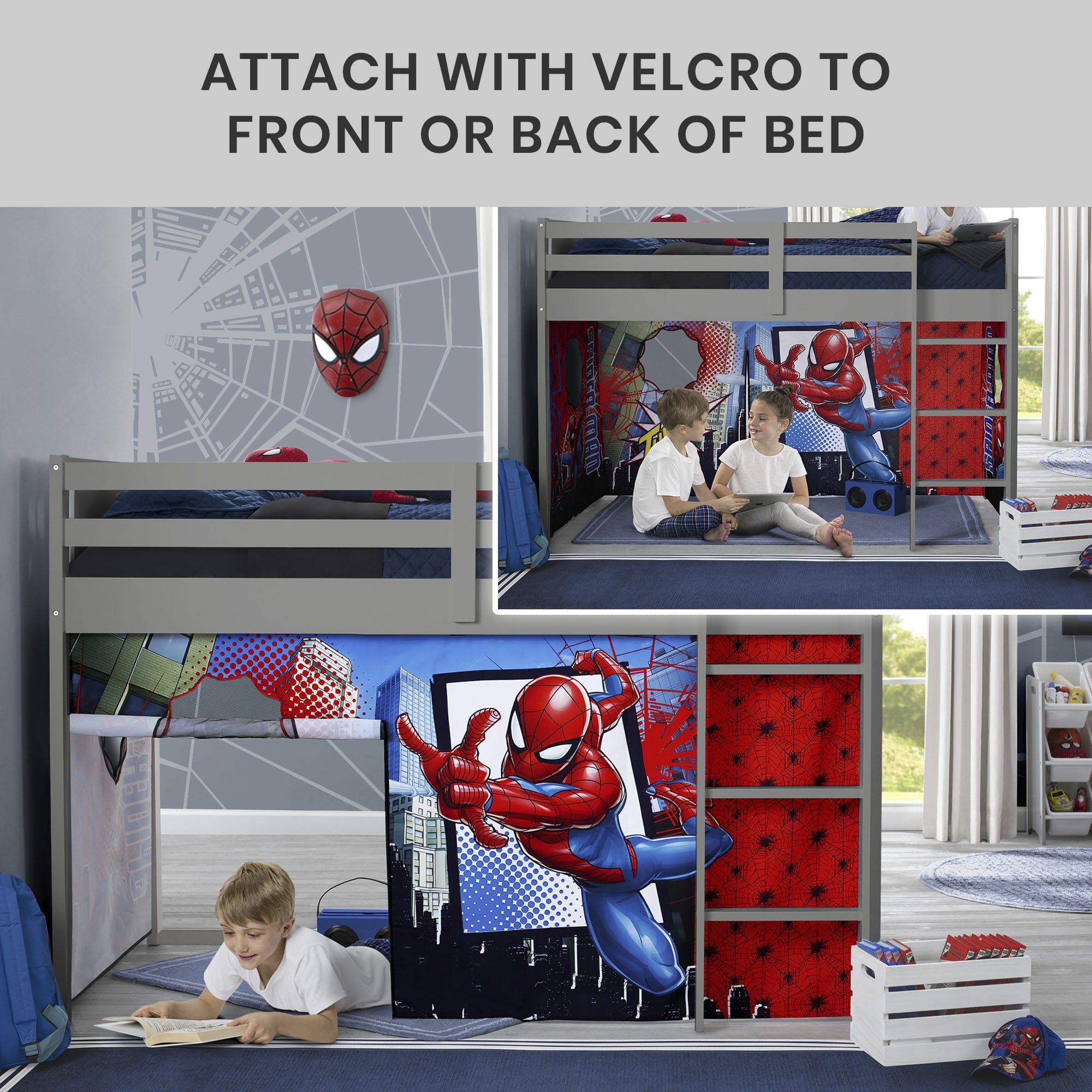 Spider-Man Loft Bed Tent by Delta Children - Curtain Set for Low Twin Loft Bed (Bed Sold Separately)