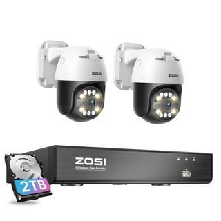 ZOSI 4K 8-Channel 5MP POE 2TB NVR Security Camera System 2-Wired 355-Degree Pan Tilt Outdoor Cameras Person Vehicle Detect 8HQ-2965W2-20-US-A2