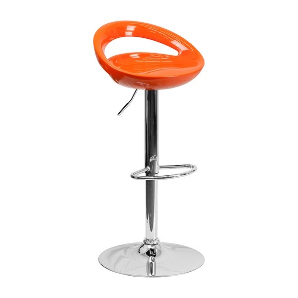 Contemporary Plastic Adjustable Height Bar Stool With Chrome Base