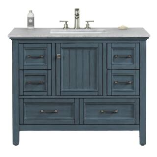 Eviva Britney 42 in. W x 22 in. D x 34 in. H Bath Vanity in Ash Blue with White Carrara Marble Top with White Sink EVVN612-42AB