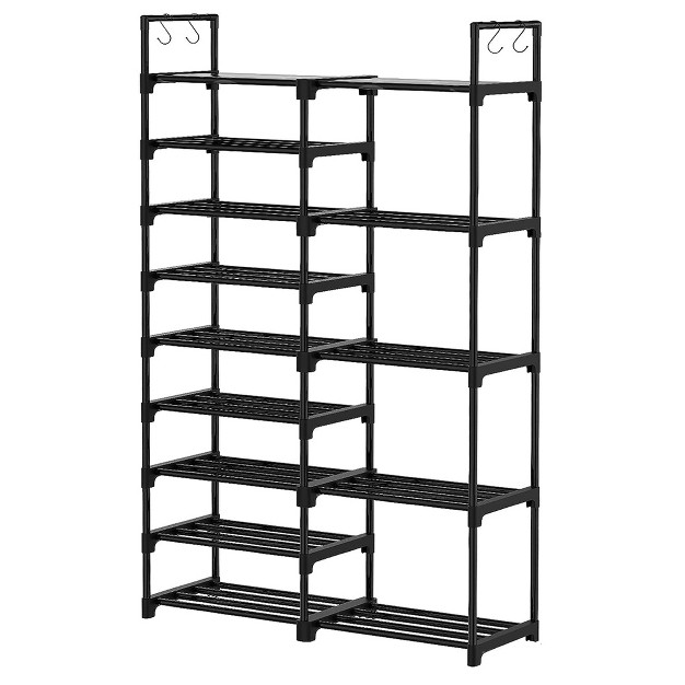 Wowlive 9 tier Large Stackable Metal Shoe Rack Shelf Storage Tower Unit Cabinet Organizer For Closets Fits 30 To 35 Pairs Black