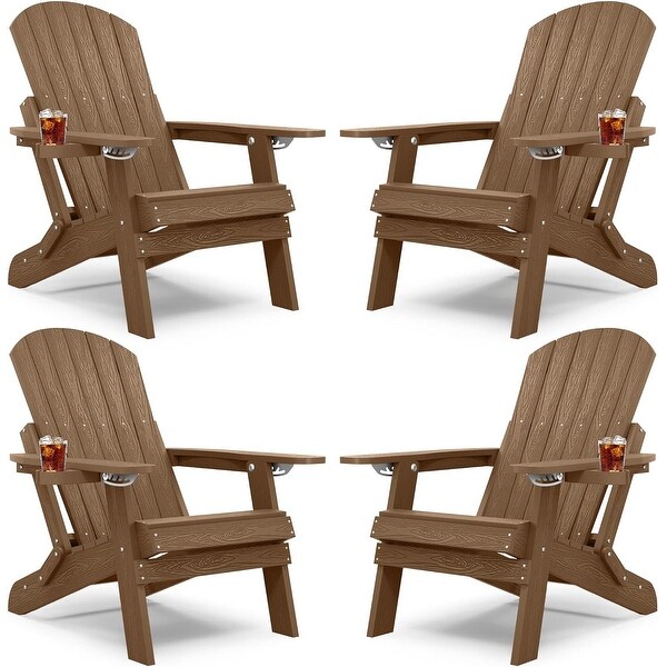 WINSOON Set of 4 Folding Adirondack Chair with 5Gear Adjustable Backrest and Retractable Ottoman