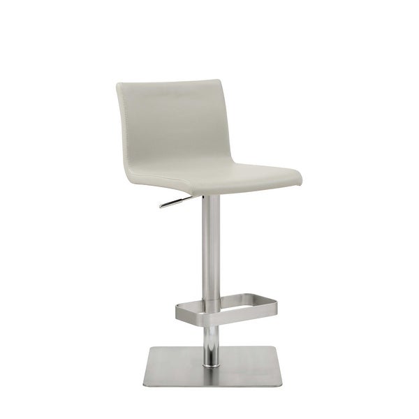 Sleek Light Gray Faux Leather Adjustable Bar Stool