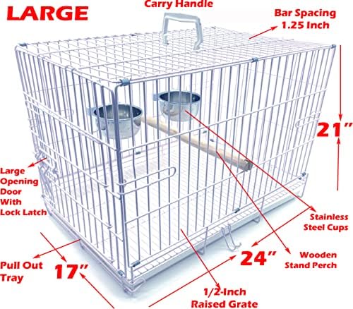 Large Collapsible Bird， Parrot， Dog And Cat Travel Vet Carrier Cage， 24