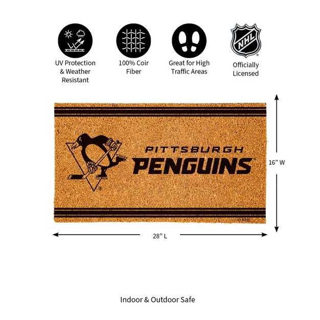 Evergreen Pittsburgh Penguins Logo Turf Mat Brown 28 X 16 Inches Indoor Outdoor Doormat