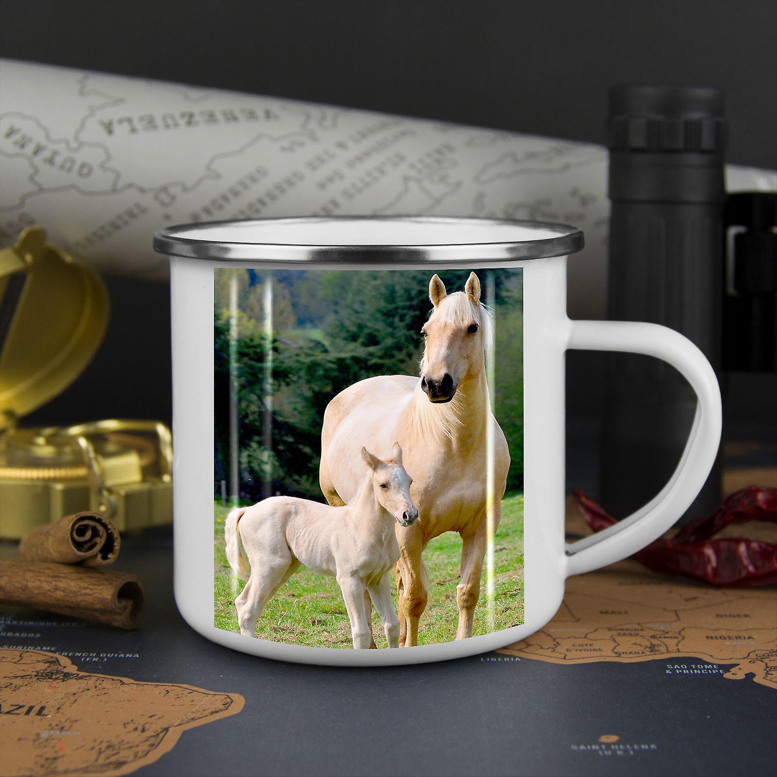 Horse Family Photo NEW WhiteTea Coffee Enamel Mug10 oz | Wellcoda