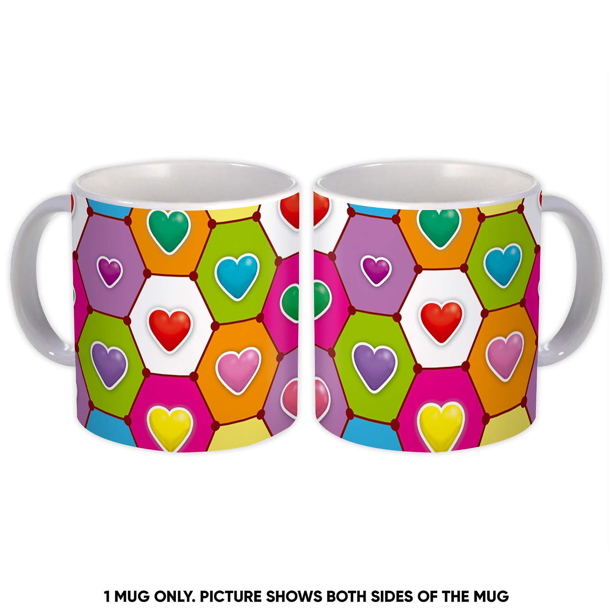 Gift Mug: Hearts Hexagons Lovely