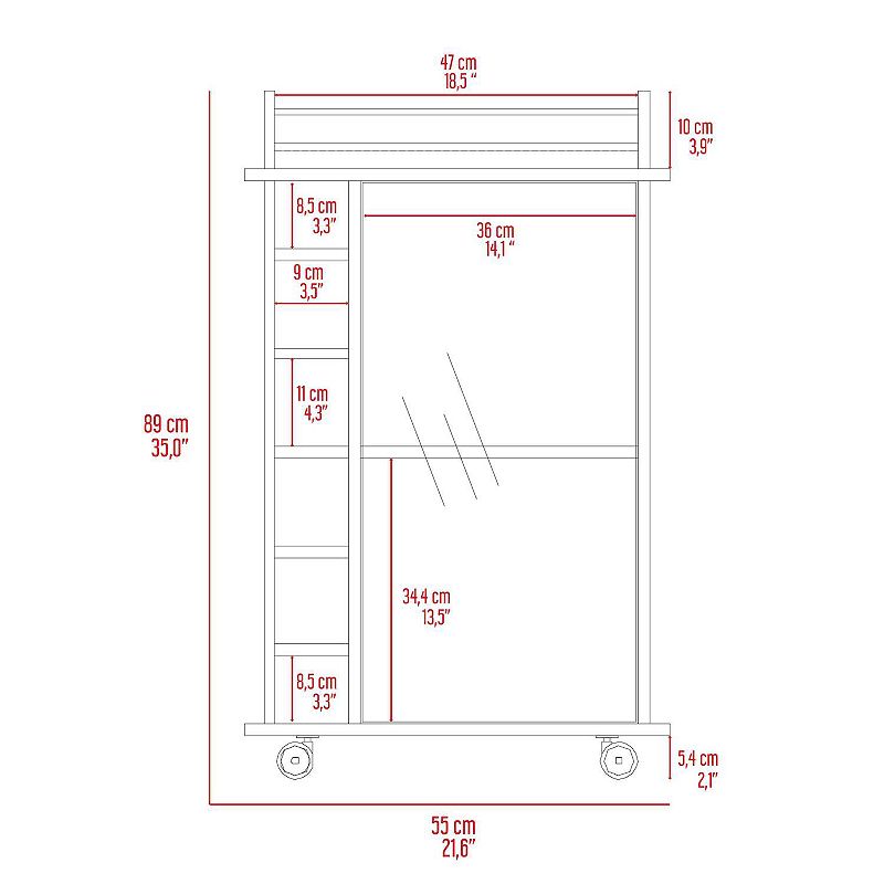 Vegas Bar Cart， Two Tier Cabinet， Six Cubbies For Liquor