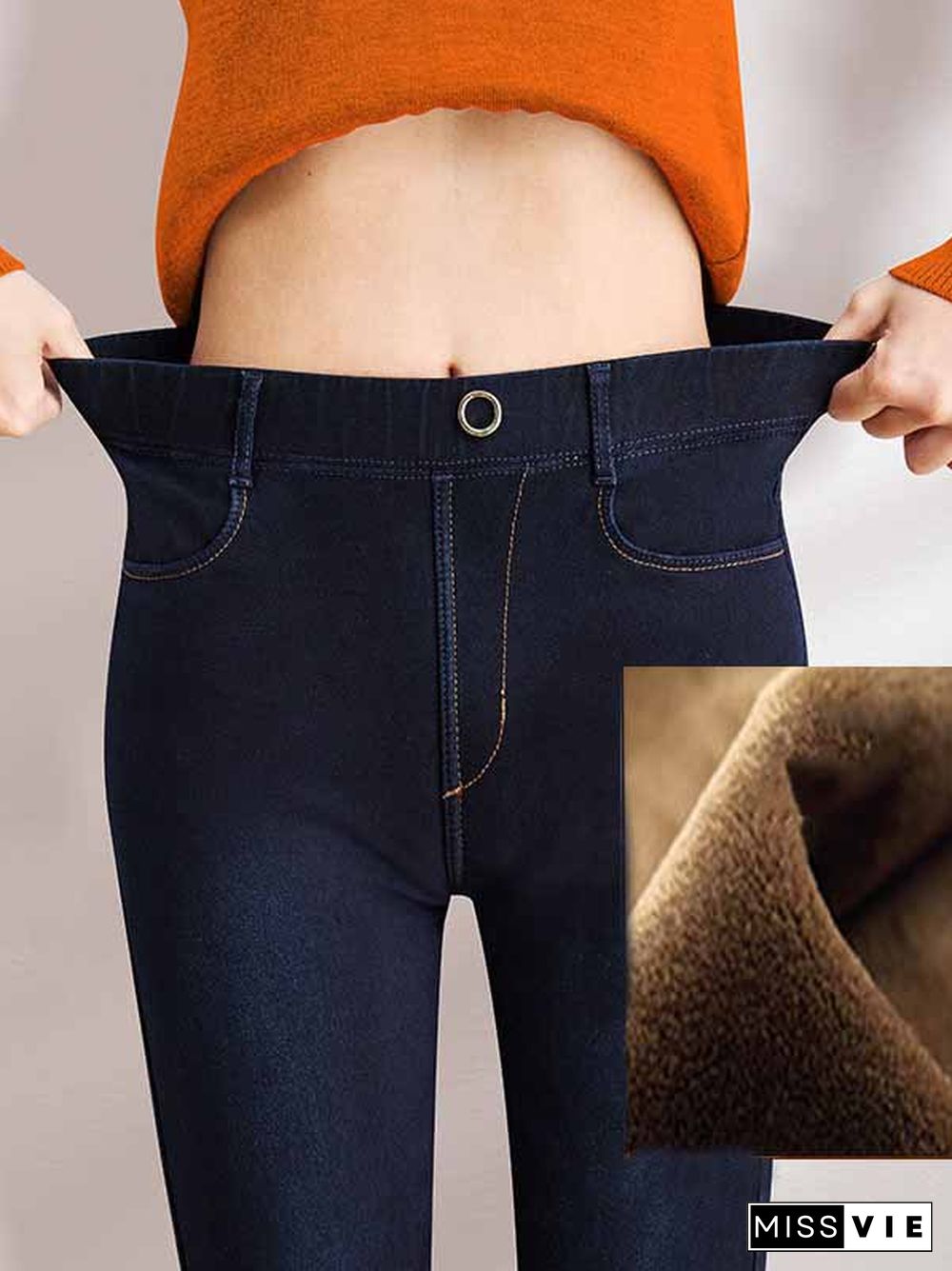 Tight Casual High Elasticity Fleece Thermal Jeans