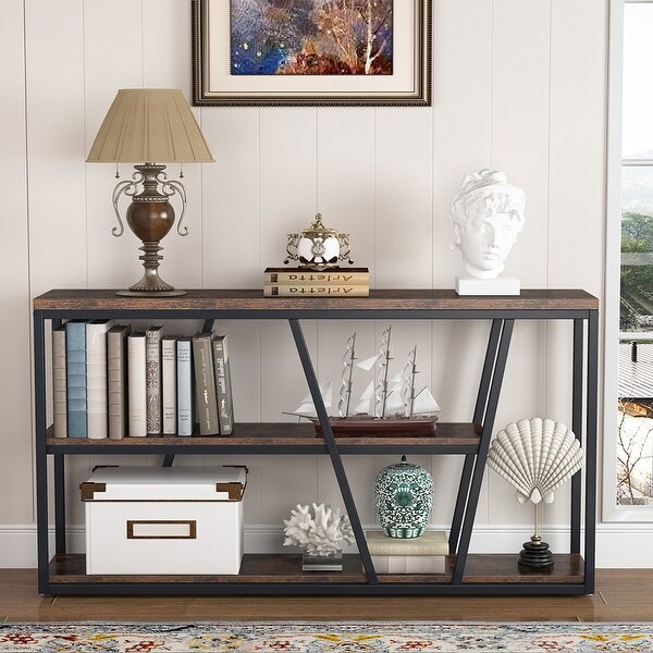 Industrial Console Table Sofa Table with Shelves - 59.1