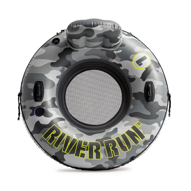 Intex 56835ep River Run I Camo Inflatable Floating Towable Water Tube Raft With Cup Holders And Handles For River Lake Or Pools Gray Camo