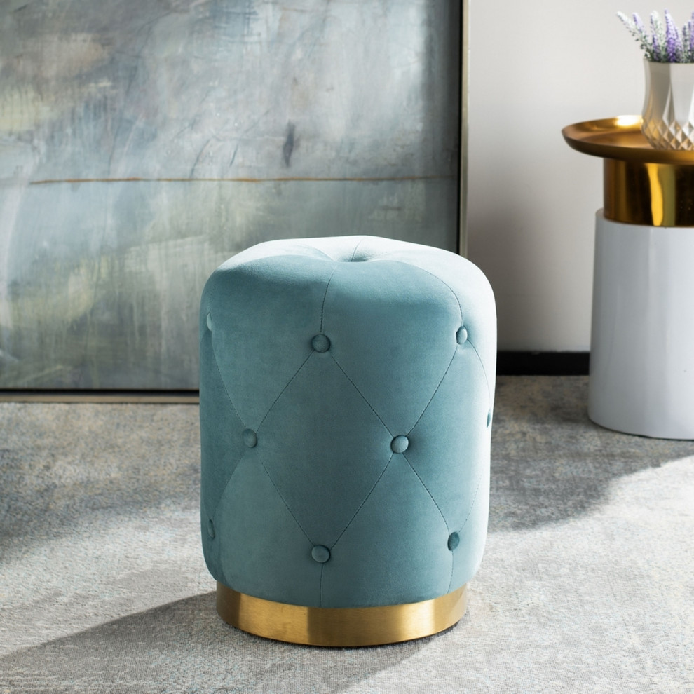 Sofia Round Tufted Ottoman  Seafoam   Contemporary   Footstools And Ottomans   by Rustic Home Furniture Deco  Houzz