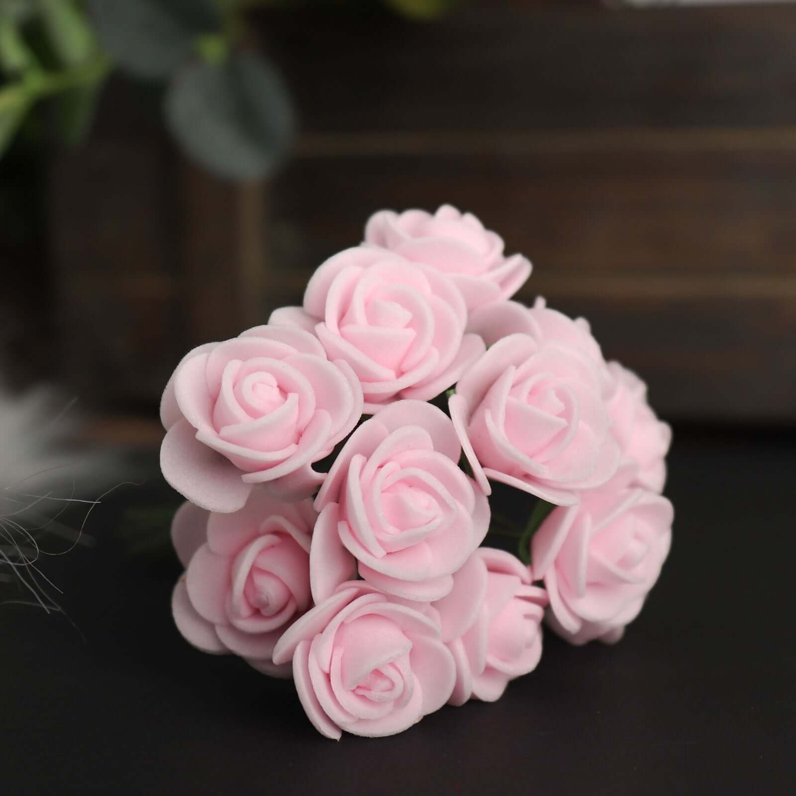 48 Roses Pink Real Touch Artificial DIY Foam Rose Flowers With Stem, Craft Rose Buds 1