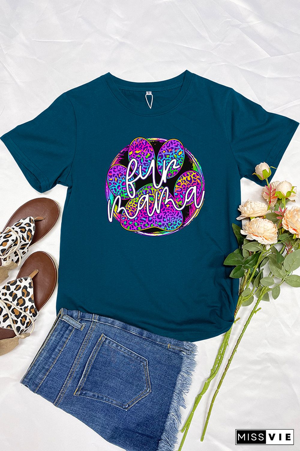 Fur Mama Print Summer Graphic Tee Wholesale