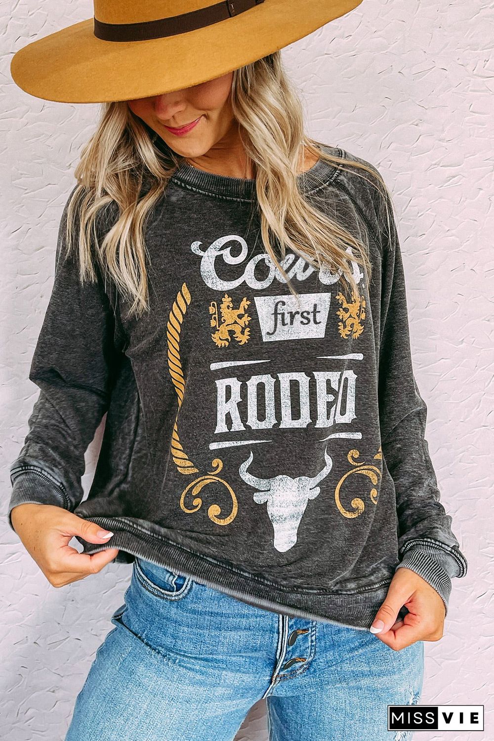 Gray Coors Banquet RODEO Graphic Mineral Washed Sweatshirt