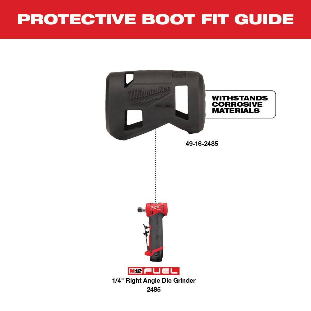 MW M12 FUEL 12V Lithium-Ion Brushless Cordless 14 in. Right Angle Die Grinder and 38 in. Ratchet with 2 Batteries 2485-20-2457-20-48-11-2420-48-11-2420