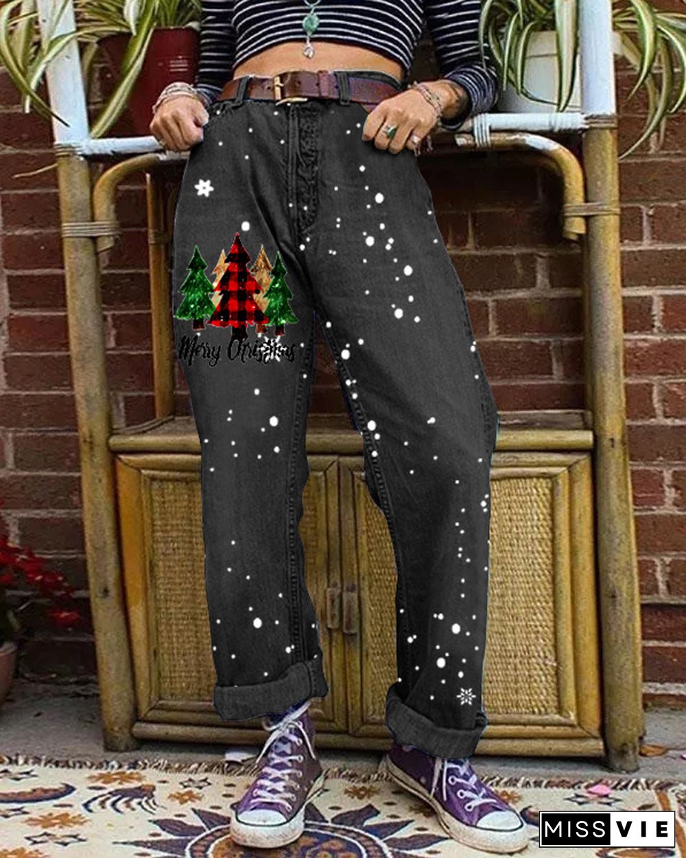 Christmas Tree Vintage Casual Jeans