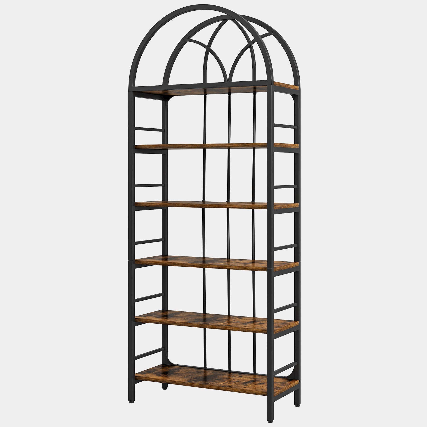 6-Tier Arched Bookshelf, 78.7 Industrial Bookcase Storage Shelving Unit