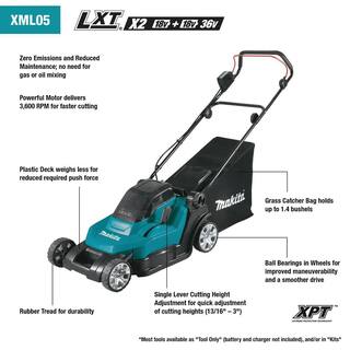 Makita 18-Volt X2 (36V) LXT Lithium-Ion Cordless 17 in. Walk Behind Residential Lawn Mower Kit (5.0Ah) XML05PT