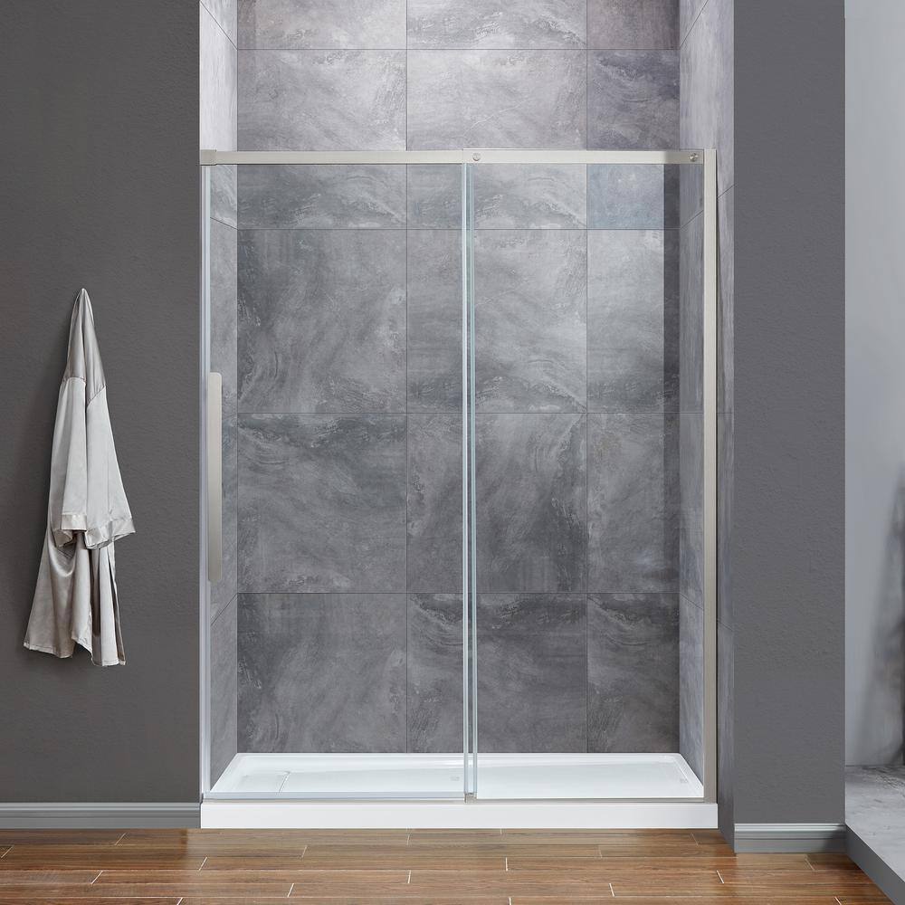 Glacier Bay Tidal 58.19 in. W x 78.74 in. H Sliding Semi Frameless Shower Door in Nickel GBSH154