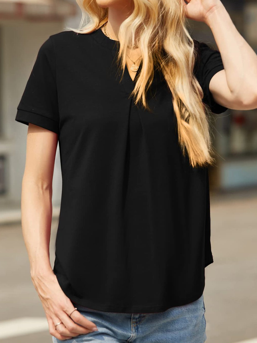 Fashion Casual Solid Color V-Neck Short-Sleeved Blouse