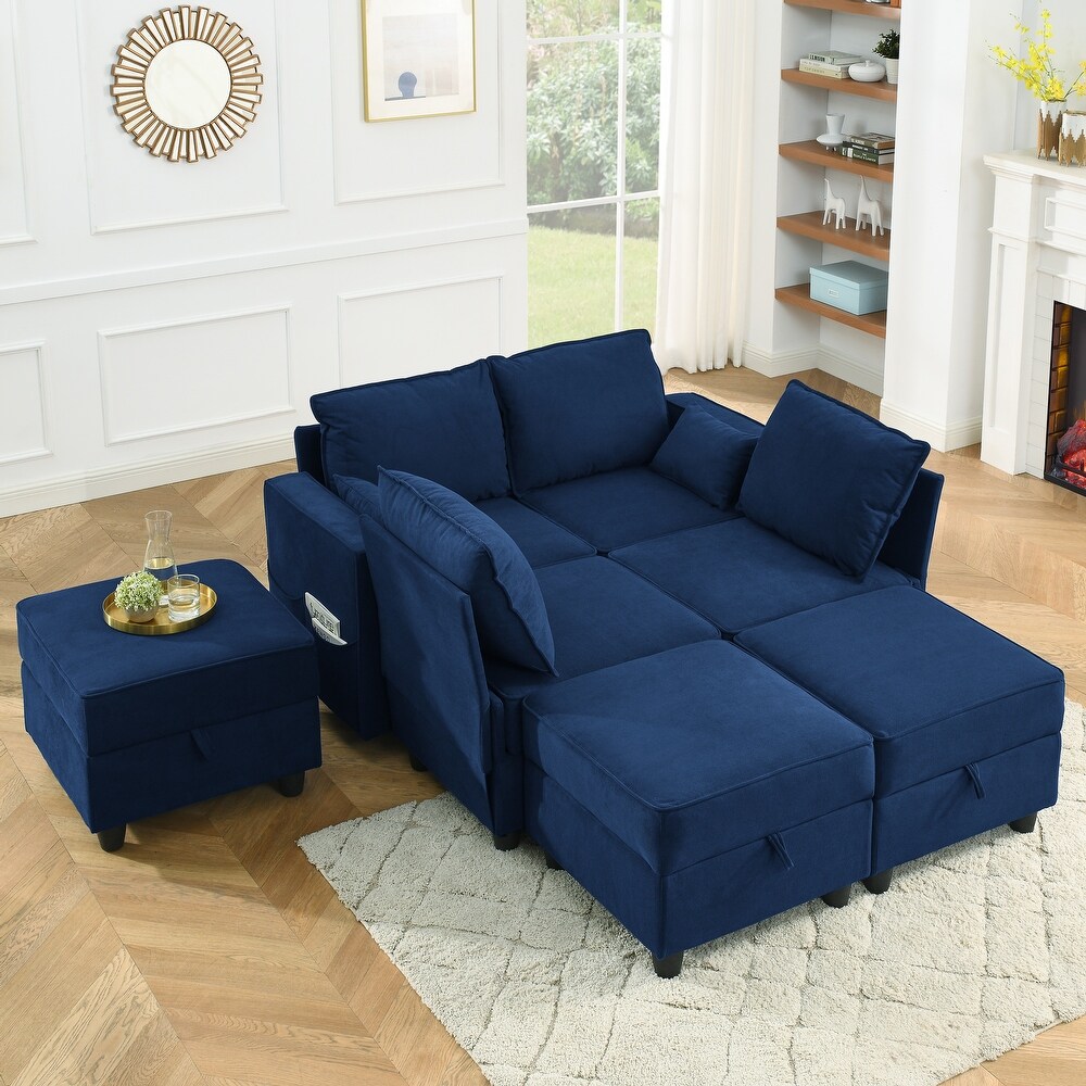 U Shape Convertible Sleeper Sofa Modular Sectional Sofa w/Storage Seat