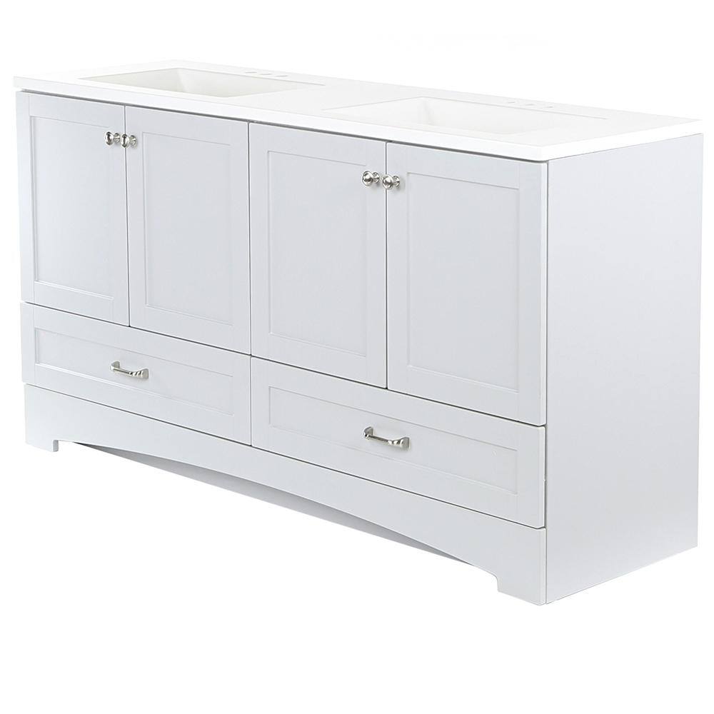 Glacier Bay Lancaster 60.25 in. W x 18.75 in. D Shaker Bath Vanity in Pearl Gray with White Cultured Marble Top LC60P2-PG