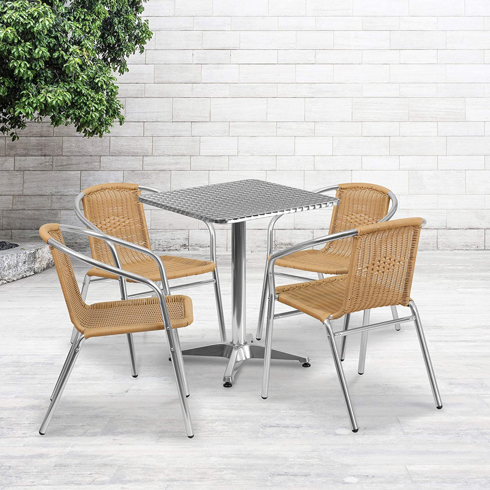 5 Pieces Patio Dining Set  Square Table and Chairs With Curved Back   Tropical   Outdoor Dining Sets   by Decor Love  Houzz