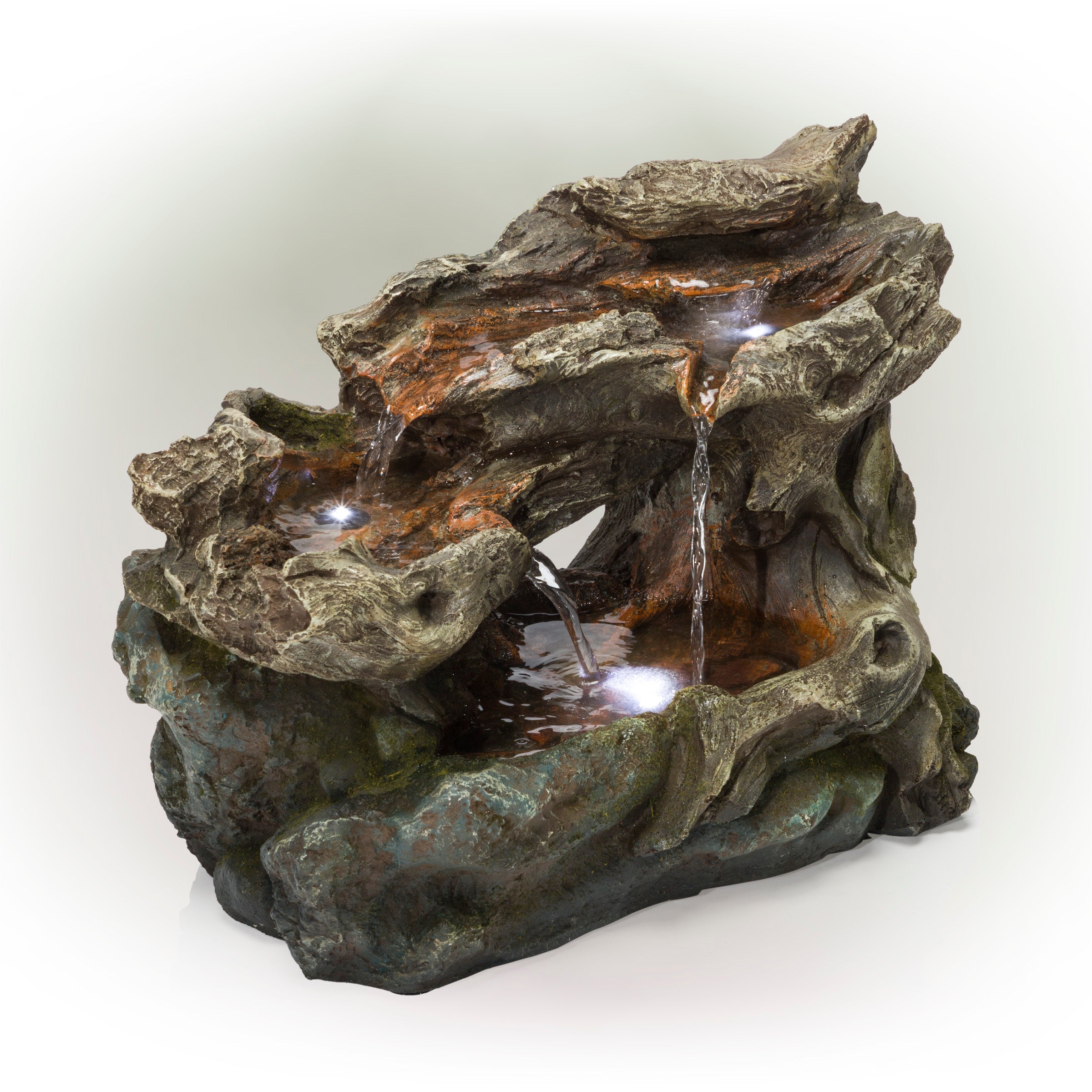 Alpine Corporation 3 Tier Rainforest Tabletop Fountain w/ LED Lights， 10 Inch Tall