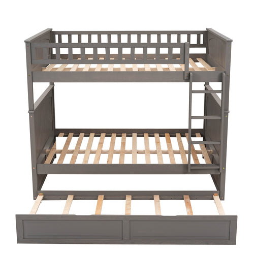 Churanty Full Over Full Bunk Bed with Twin Size Trundle, for Kids and Teens, Brushed Gray