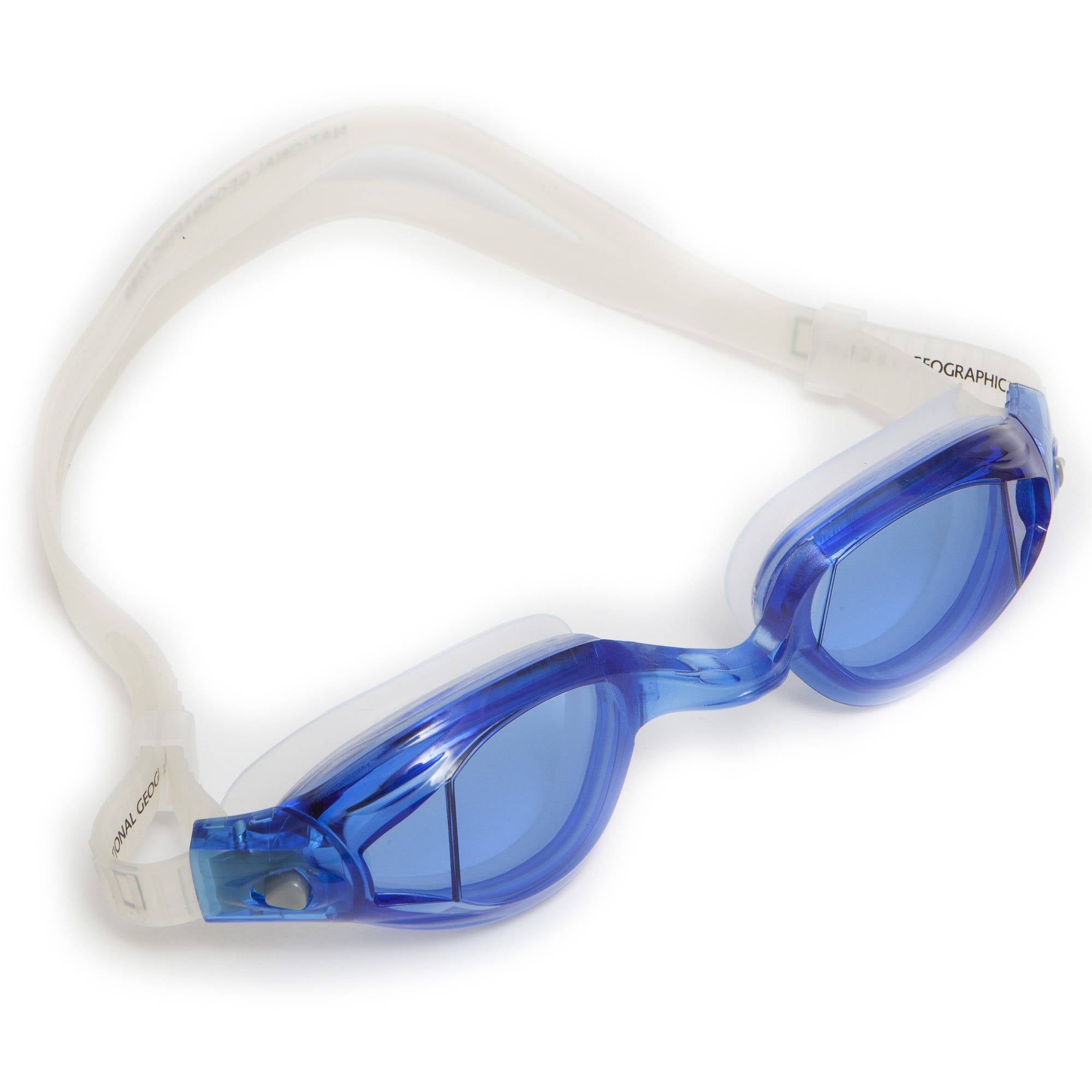 National Geographic Swim Goggle Z289, Hypoallergenic Silicone Goggle Skirt and Strap with Polycarbonate Lens, UV and anti fog protection and Adjustable Strap, Clear Silicone/Blue with Blue Lens