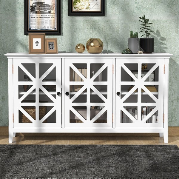 Wood Accent Cabinet Modern Console Table Sideboard With 3 Doors