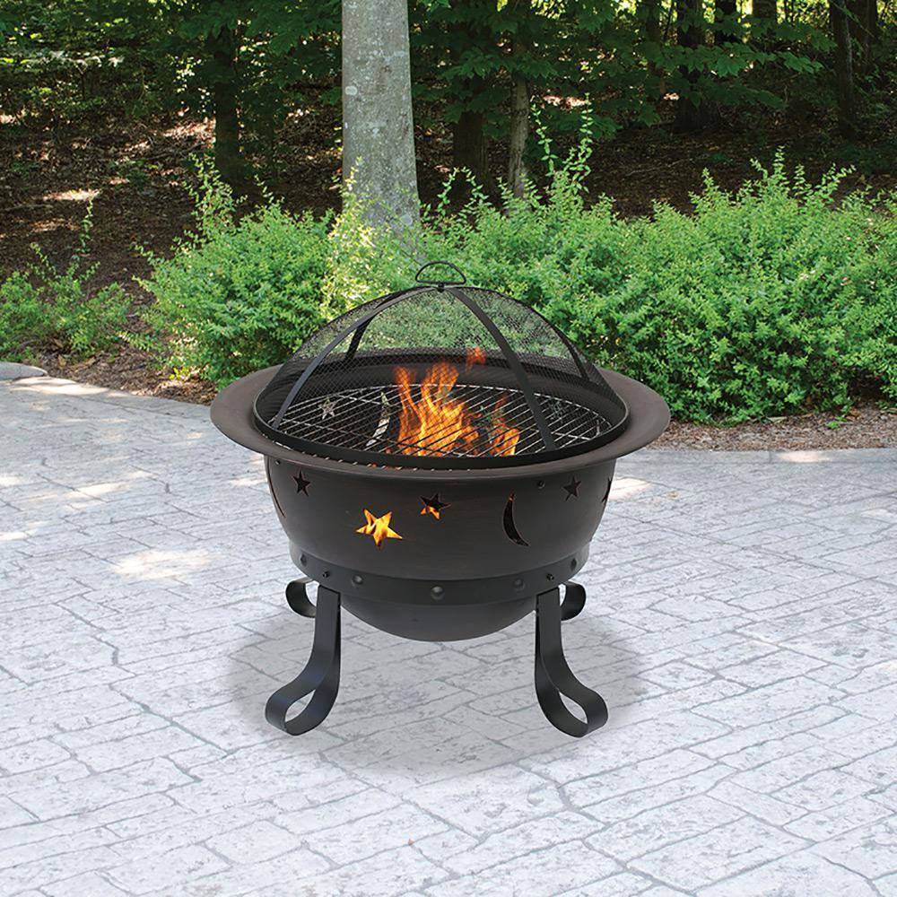 Endless Summer Bronze Cauldron Stars and Moons 30 in. D Wood Burning Fire Pit WAD1081SP