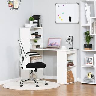 HOMCOM 47.25 in. White Compact Writing Laptop Desk with 4-Cubby Shelves 836-069WT