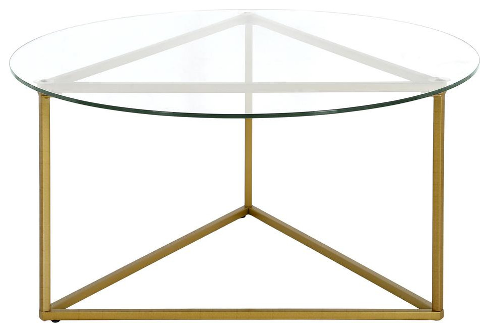 Jenson 35  x27 x27Wide Round Coffee Table with Glass Top in Brass   Contemporary   Coffee Tables   by BisonOffice  Houzz