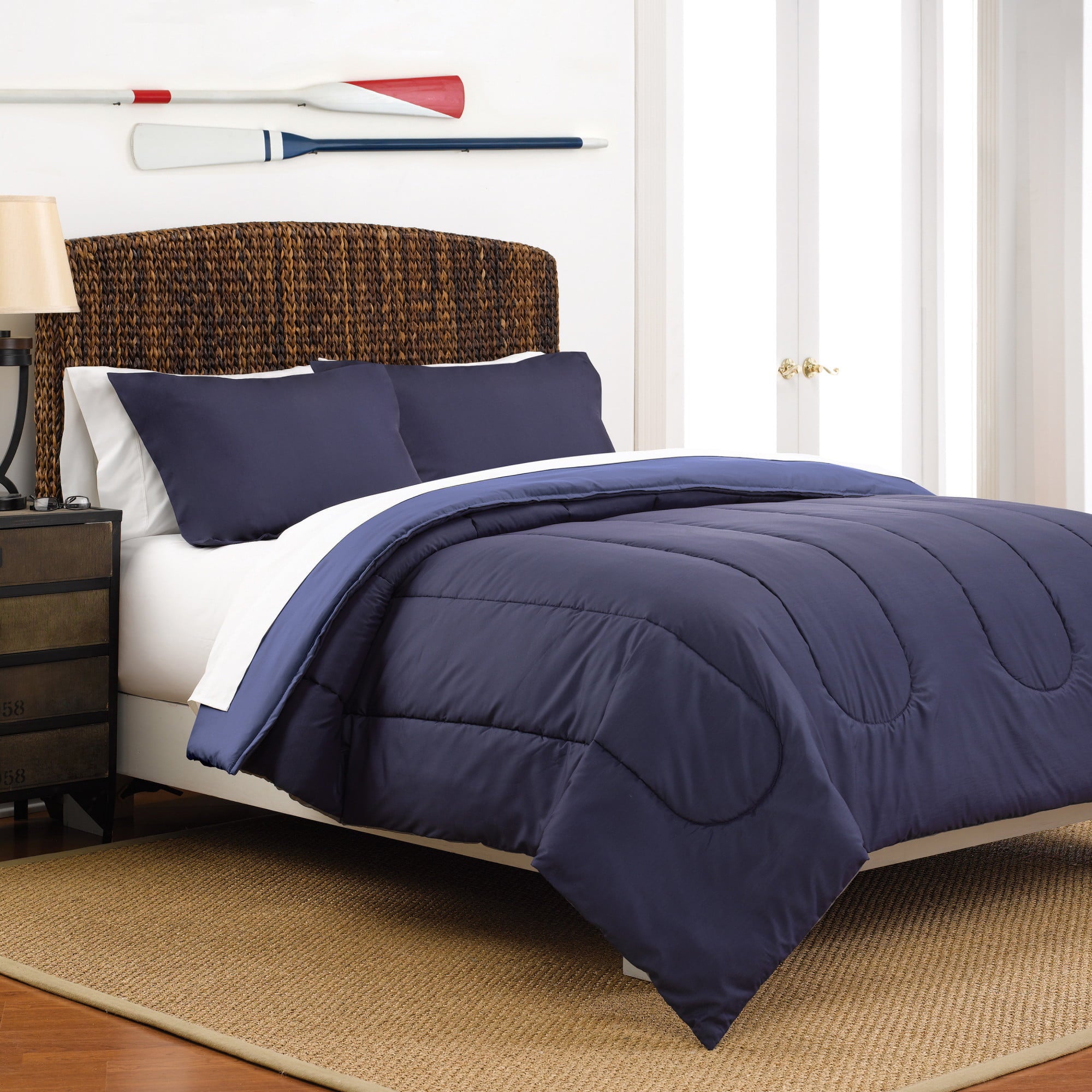 Martex All Season Microfiber Comforter Set- Channel Stitched Reversible Comforter with Sham(s)， Hypoallergenic， Supersoft， Wrinkle Resistant， Twin， Navy / Cecil Blue