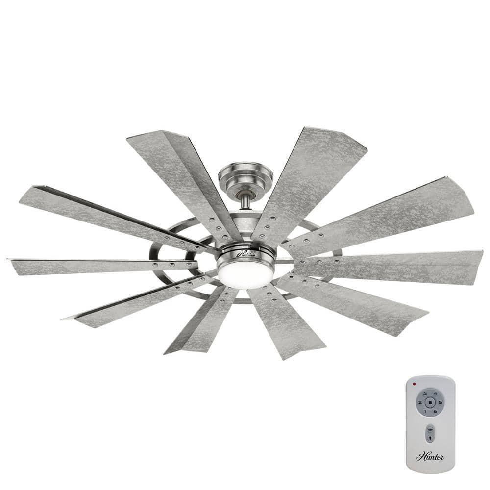 Hunter Crescent Falls 52 in Integrated LED IndoorOutdoor Galvanized Ceiling Fan with Light Kit and Remote