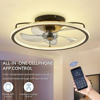 FANNEHONNE 20 in. Intergrated LED Indoor Black Ring Low Profile Ceiling Fans with Lights and Remote for Bedroom SF0004