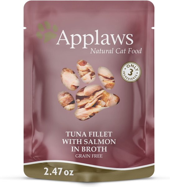 Applaws Tuna w/Salmon in Broth Limited Ingredient Wet Cat Food， 2.47-oz pouch， case of 12