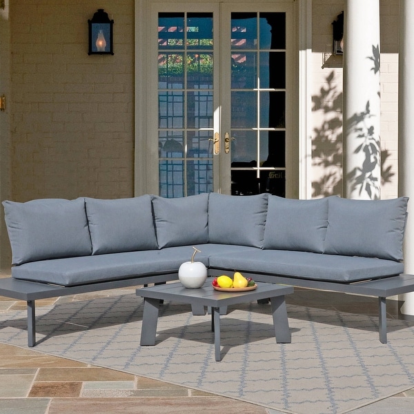 Outdoor Aluminum VShaped Sectional Seating Set with Side Table