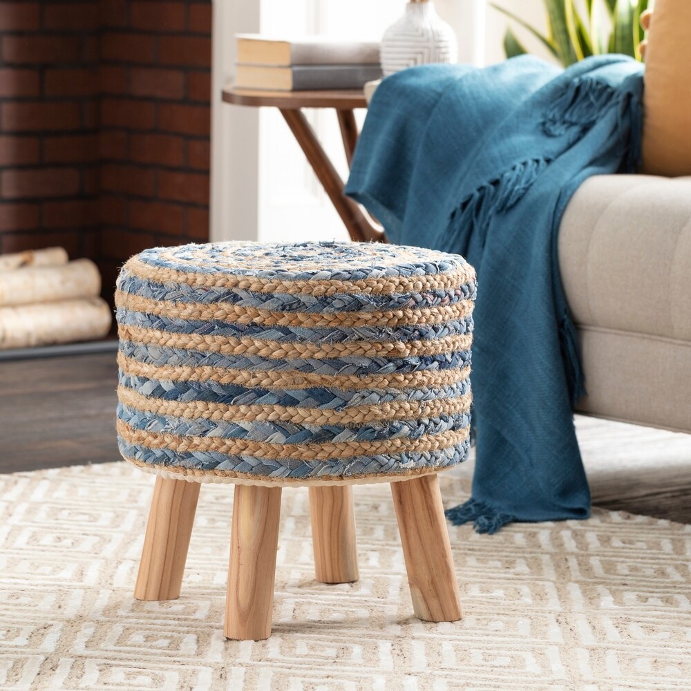 Artistic Weavers Baeley Hand Crafted Bohemian Jute and Wood Foot Stool