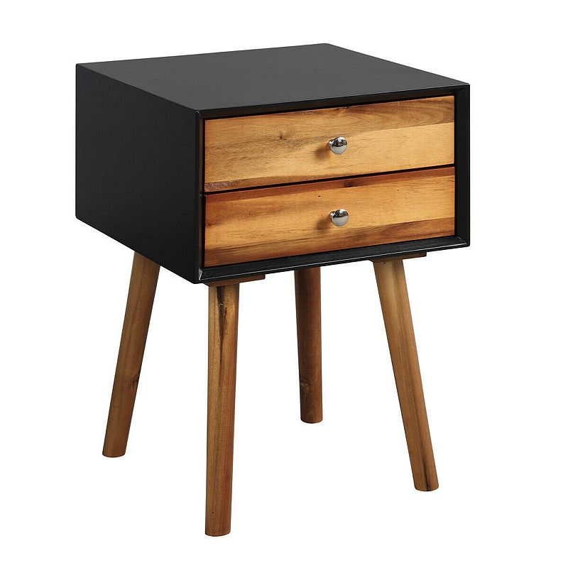 Wooden Nightstand Mid-Century End Side Table with 2 Storage Drawers