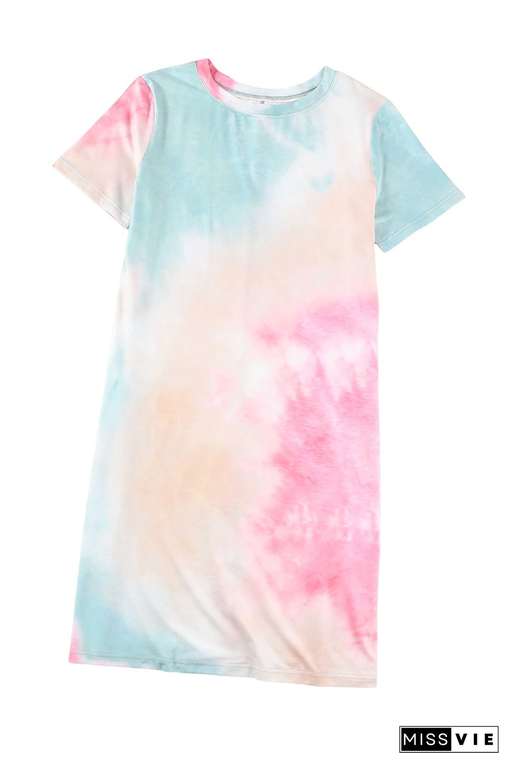 Multicolor Tie Dye Oversized Slit Tee Dress