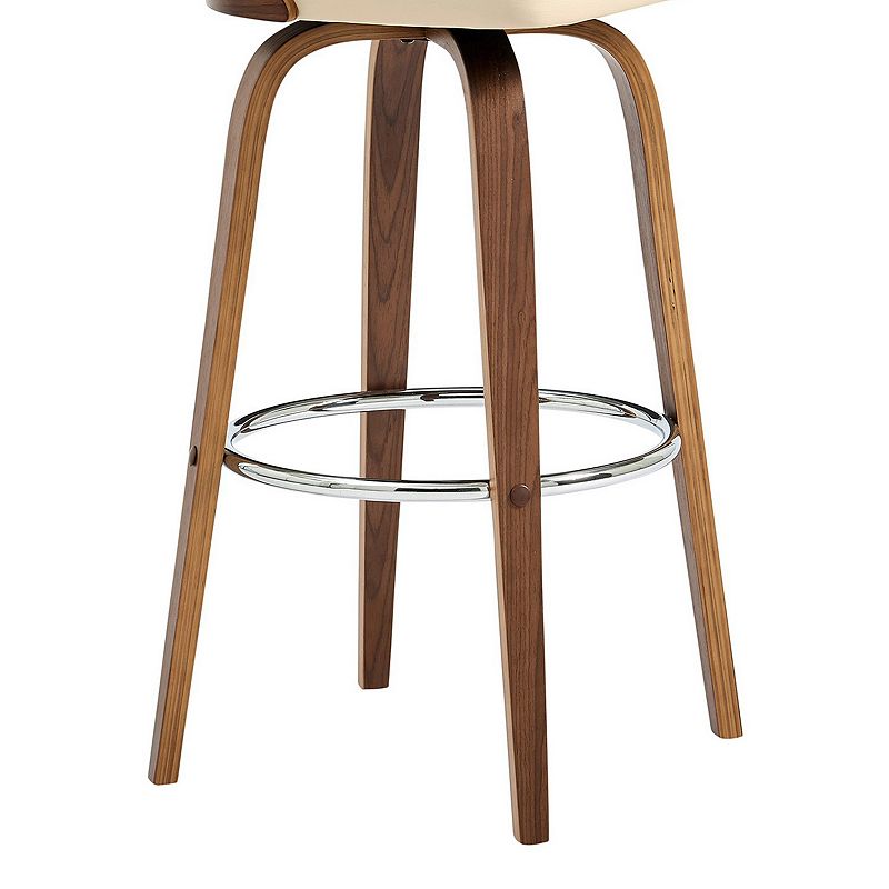 30 Inch Swivel Bar Stool， Geometric Cut Out Curved Back， Cream