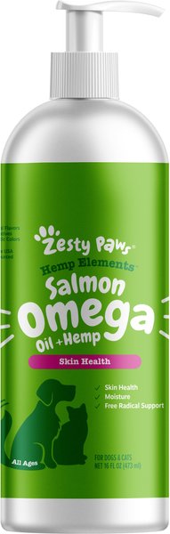 Zesty Paws Hemp Elements Salmon Oil Liquid Skin and Coat Supplement for Dogs and Cats