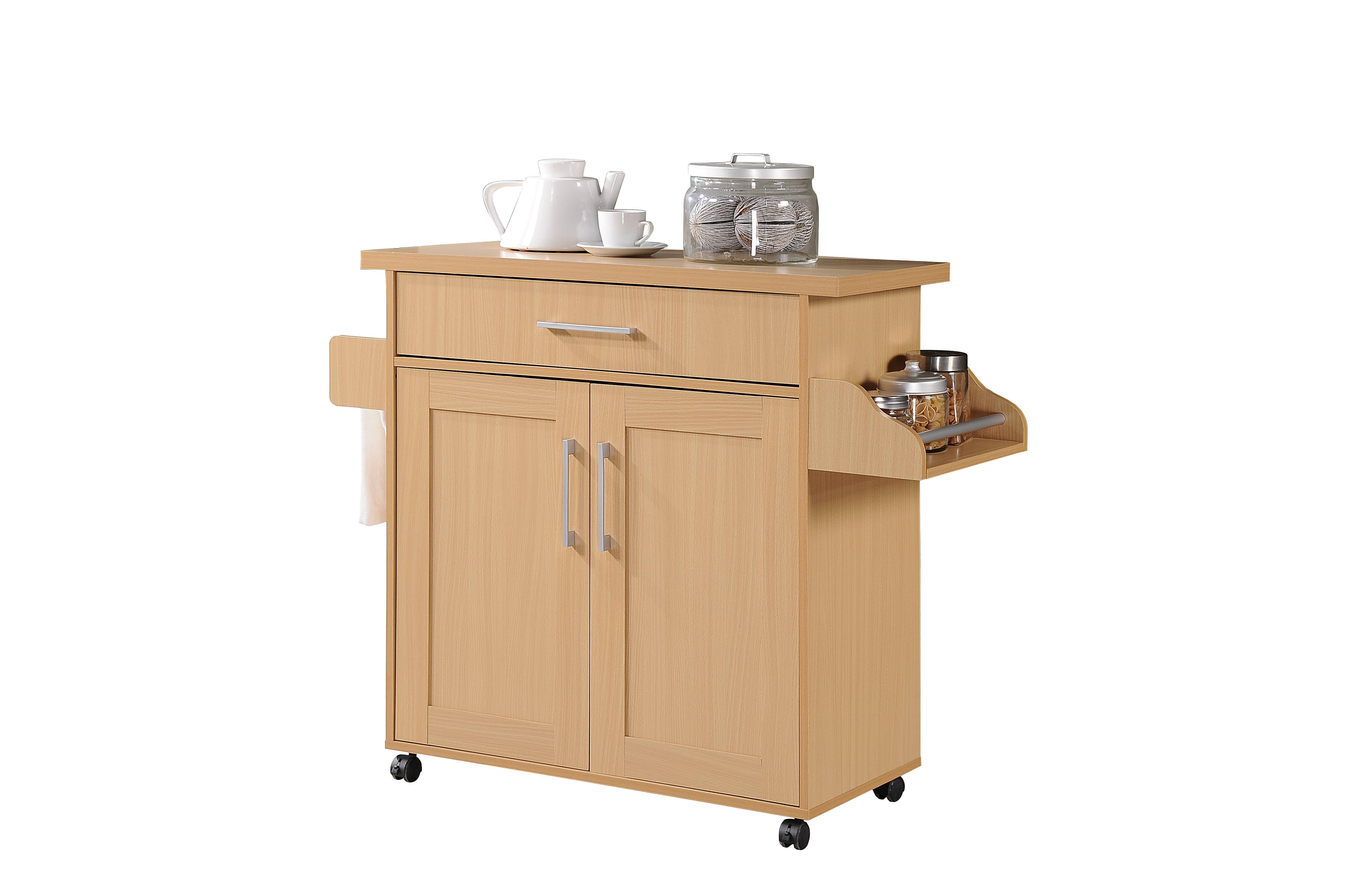 Hodedah Kitchen Cart with Spice Rack plus Towel Holder， Beech