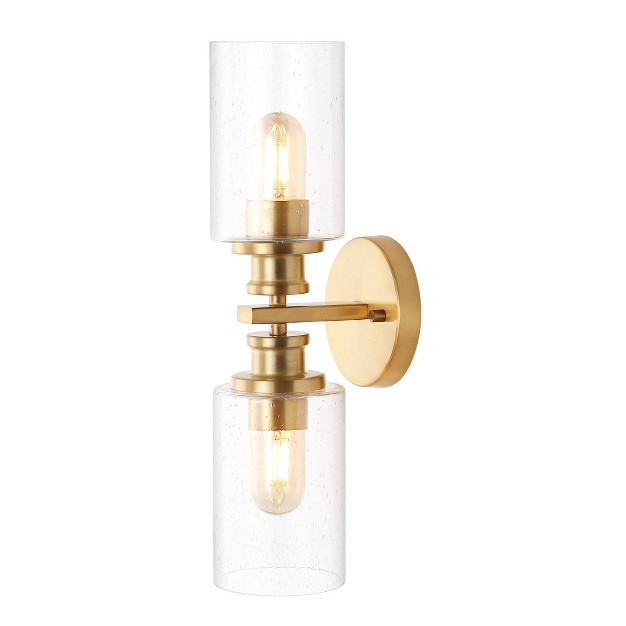 Led 2 light Jules Edison Cylinder Iron seeded Glass Contemporary Wall Light Brass Gold Jonathan Y