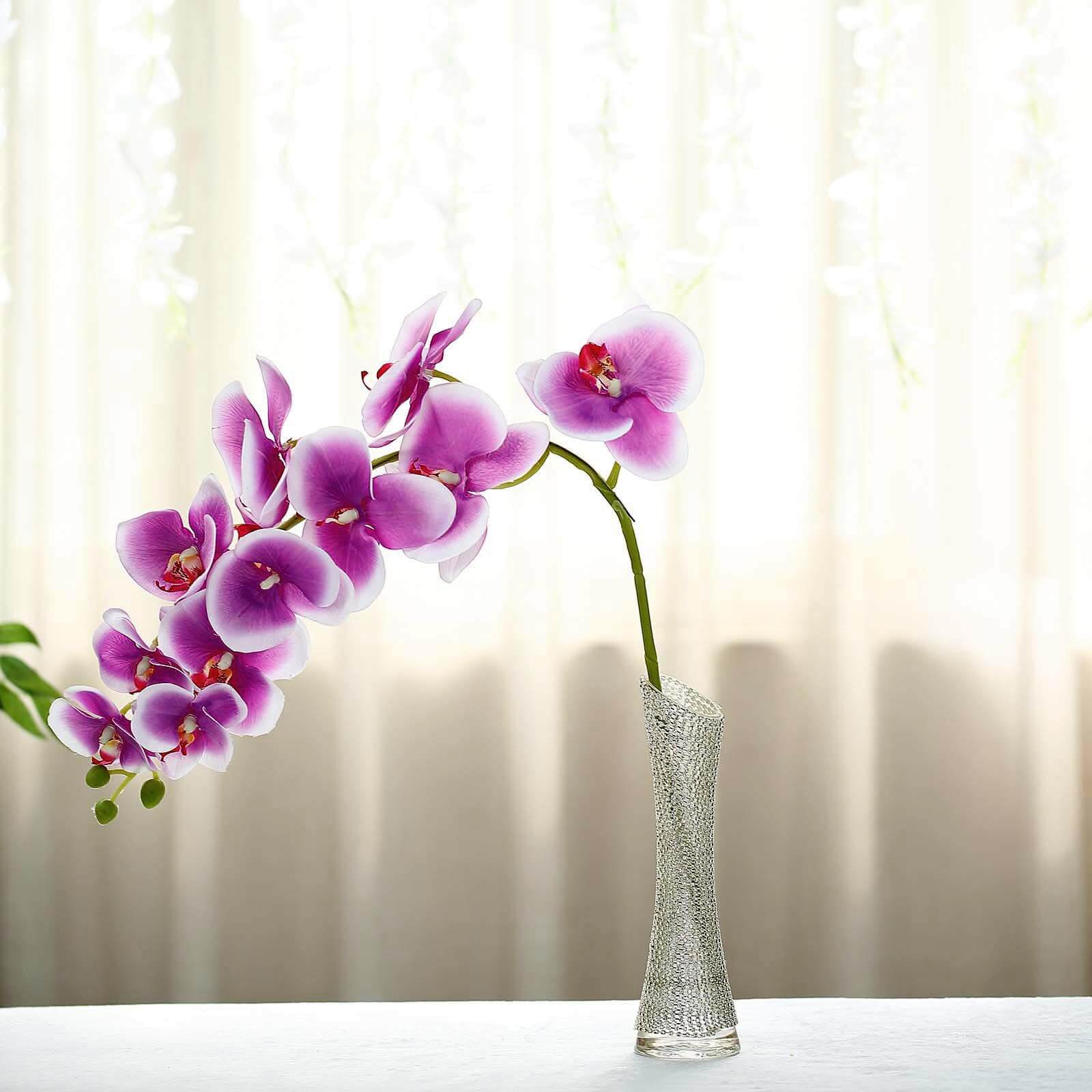 2 Stems White/Purple Artificial Silk Orchid Flower Bouquets 40